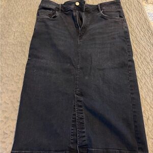 Ann Taylor Black Denim Midi Pencil Skirt with Front Slit